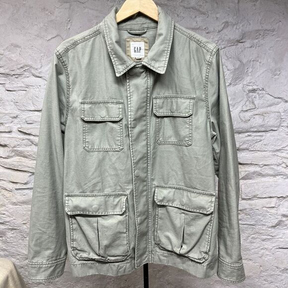 Gap Mens Jacket Sage Green Military Field Worker Utility Chore Coat Medium - Picture 1 of 11